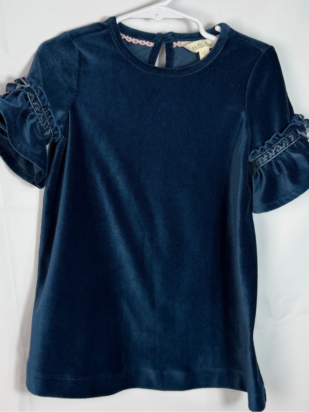 Matilda Jane Size 2 Wonderment Party In Blue Velour Dress Ruffle Sleeve Navy